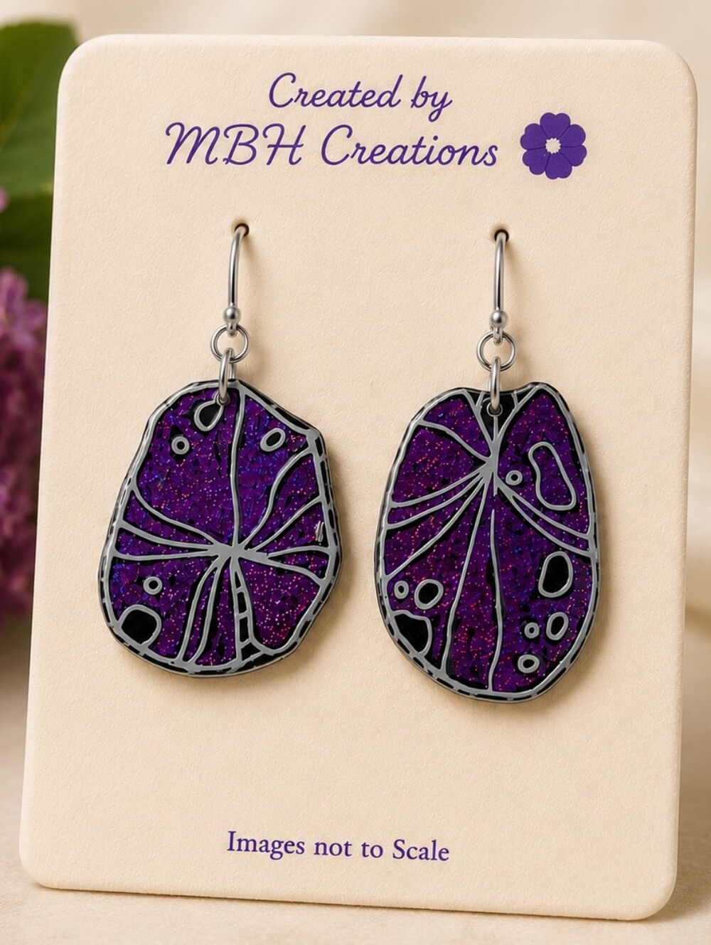 #549 HAND CRAFTED Earrings handcrafted handmade Resin White Purple